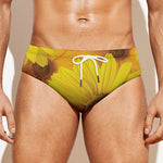 Yellow Daisy Flower Print Men's Swim Briefs