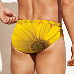 Yellow Daisy Flower Print Men's Swim Briefs