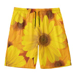 Yellow Daisy Flower Print Men's Swim Trunks