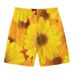 Yellow Daisy Flower Print Men's Swim Trunks