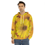 Yellow Daisy Flower Print Men's Velvet Pullover Hoodie