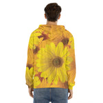 Yellow Daisy Flower Print Men's Velvet Pullover Hoodie