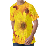 Yellow Daisy Flower Print Men's Velvet T-Shirt