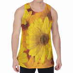 Yellow Daisy Flower Print Men's Velvet Tank Top