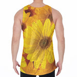 Yellow Daisy Flower Print Men's Velvet Tank Top