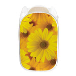 Yellow Daisy Flower Print Mesh Laundry Hamper