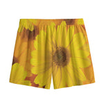 Yellow Daisy Flower Print Mesh Shorts