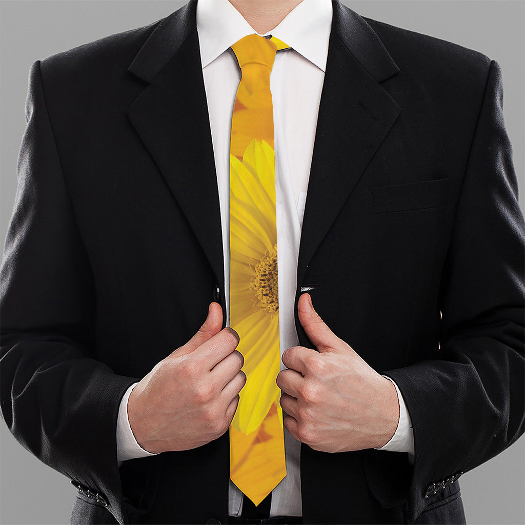 Yellow Daisy Flower Print Necktie
