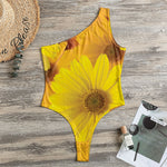 Yellow Daisy Flower Print One Shoulder Bodysuit