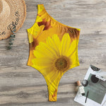 Yellow Daisy Flower Print One Shoulder Bodysuit