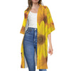 Yellow Daisy Flower Print Open Front Beach Cover Up