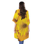 Yellow Daisy Flower Print Open Front Beach Cover Up