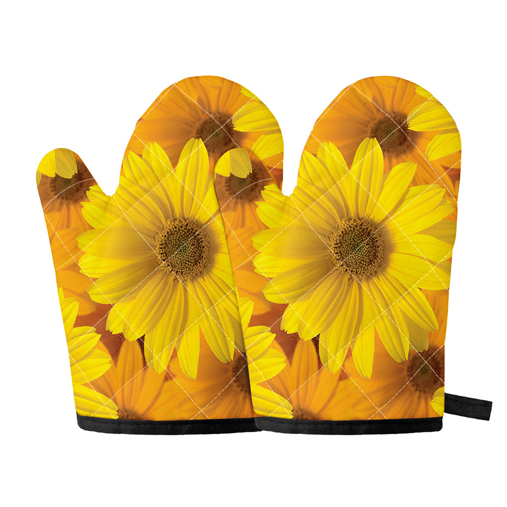 Yellow Daisy Flower Print Oven Mitts