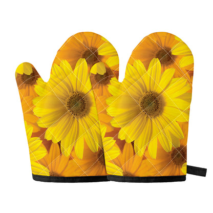 Yellow Daisy Flower Print Oven Mitts
