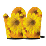 Yellow Daisy Flower Print Oven Mitts