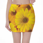 Yellow Daisy Flower Print Pencil Mini Skirt