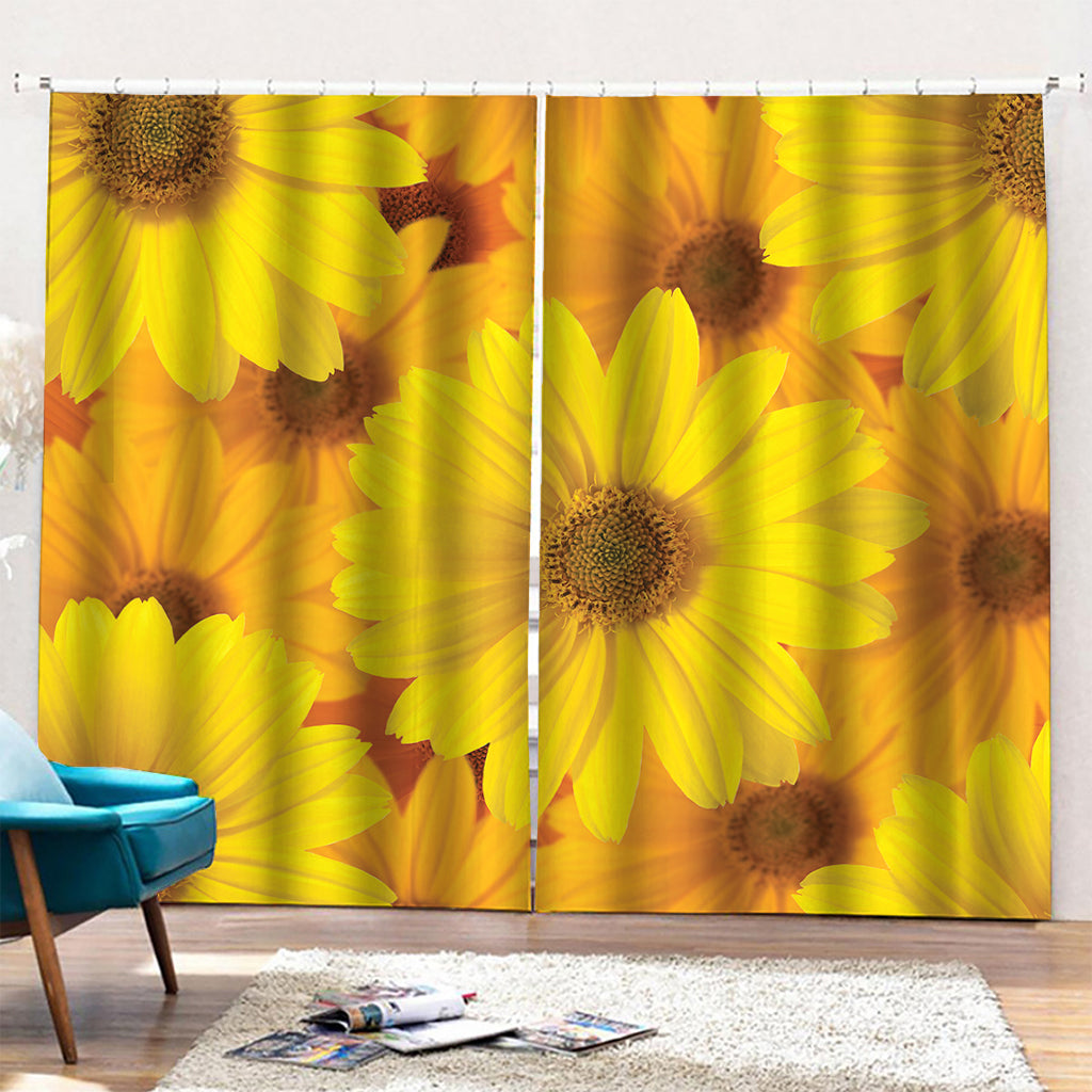 Yellow Daisy Flower Print Pencil Pleat Curtains