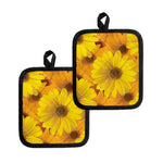 Yellow Daisy Flower Print Pot Holders