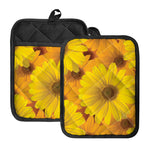 Yellow Daisy Flower Print Pot Holders With Pocket