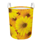 Yellow Daisy Flower Print Round Laundry Basket