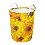 Yellow Daisy Flower Print Round Laundry Basket