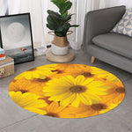 Yellow Daisy Flower Print Round Rug