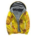 Yellow Daisy Flower Print Sherpa Lined Zip Up Hoodie