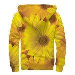 Yellow Daisy Flower Print Sherpa Lined Zip Up Hoodie