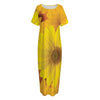 Yellow Daisy Flower Print Short Sleeve Long Nightdress