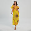 Yellow Daisy Flower Print Short Sleeve Maxi Dress