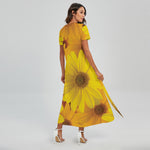 Yellow Daisy Flower Print Short Sleeve Maxi Dress