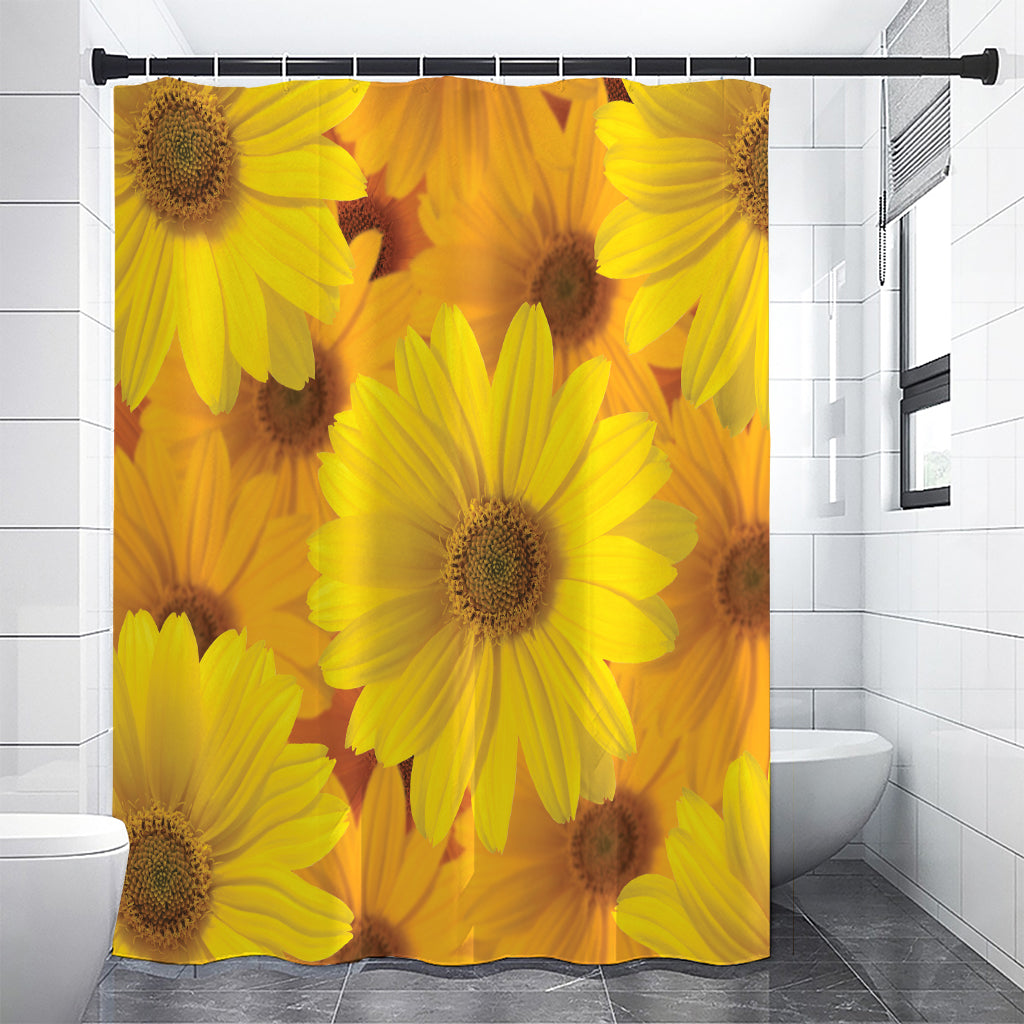 Yellow Daisy Flower Print Shower Curtain