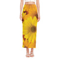 Yellow Daisy Flower Print Side Slit Maxi Skirt