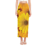 Yellow Daisy Flower Print Side Slit Maxi Skirt