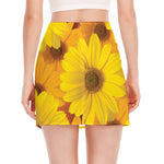 Yellow Daisy Flower Print Side Slit Mini Skirt