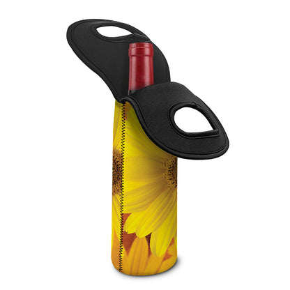Yellow Daisy Flower Print Single Neoprene Wine Tote