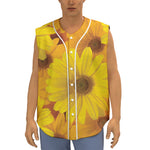 Yellow Daisy Flower Print Sleeveless Baseball Jersey