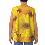 Yellow Daisy Flower Print Sleeveless Baseball Jersey