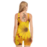 Yellow Daisy Flower Print Sleeveless One Piece Swimsuit