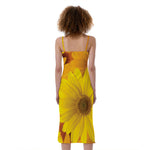 Yellow Daisy Flower Print Slim Fit Midi Cami Dress