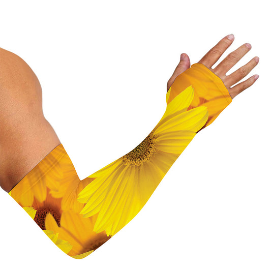 Yellow Daisy Flower Print Sun Protection Arm Sleeves
