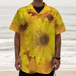 Yellow Daisy Flower Print Textured Short Sleeve Shirt