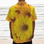 Yellow Daisy Flower Print Textured Short Sleeve Shirt