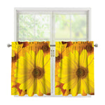 Yellow Daisy Flower Print Tier Curtains