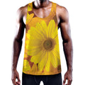 Yellow Daisy Flower Print Men's Workout Tank Top