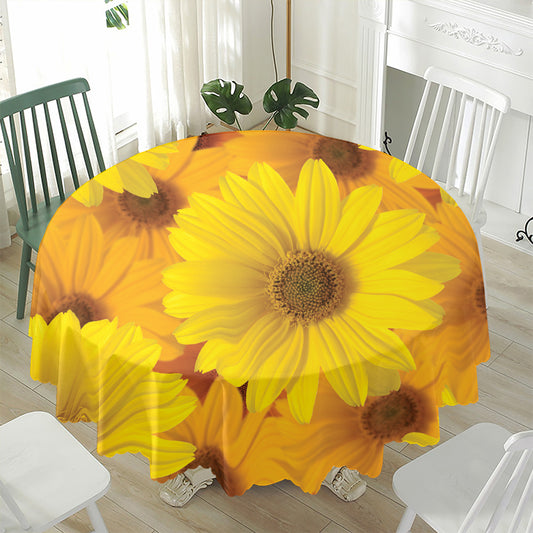 Yellow Daisy Flower Print Waterproof Round Tablecloth