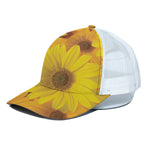 Yellow Daisy Flower Print White Mesh Trucker Cap