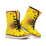 Yellow Daisy Flower Print Winter Boots