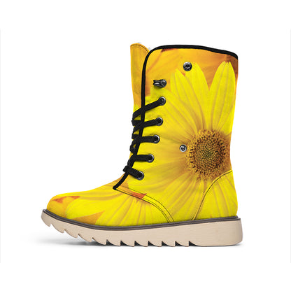 Yellow Daisy Flower Print Winter Boots