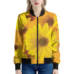 Yellow Daisy Flower Print Women's Bomber Jacket